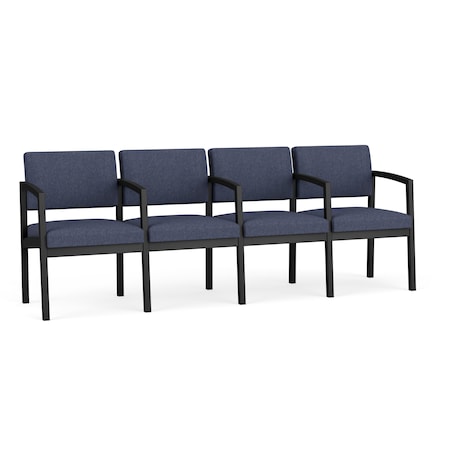 Lesro Lenox Steel 4 Seater with Center Arms, Denim (Blue) Seat, Denim Back, 85.5 W 24.5 L 32 H LS4103